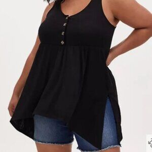 Torrid Black Textured Button Down Sharkbite Babydoll Tank